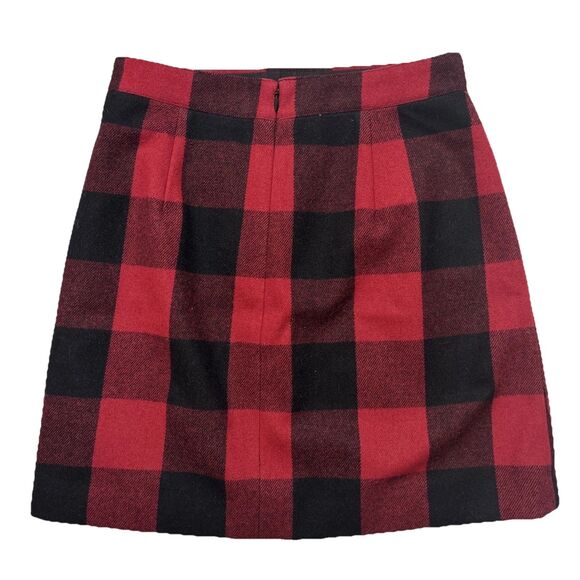 J.Crew Red Black Plaid Wool Blend Mini Skirt Size 00 Classic Preppy Timeless - Picture 3 of 7